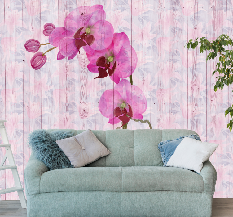 Flowers wall mural pink orchid blooms - TenStickers