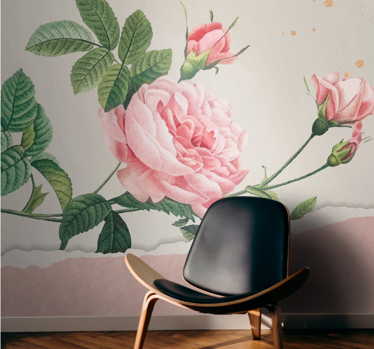 Flowers wall mural pink rose bouquet - TenStickers