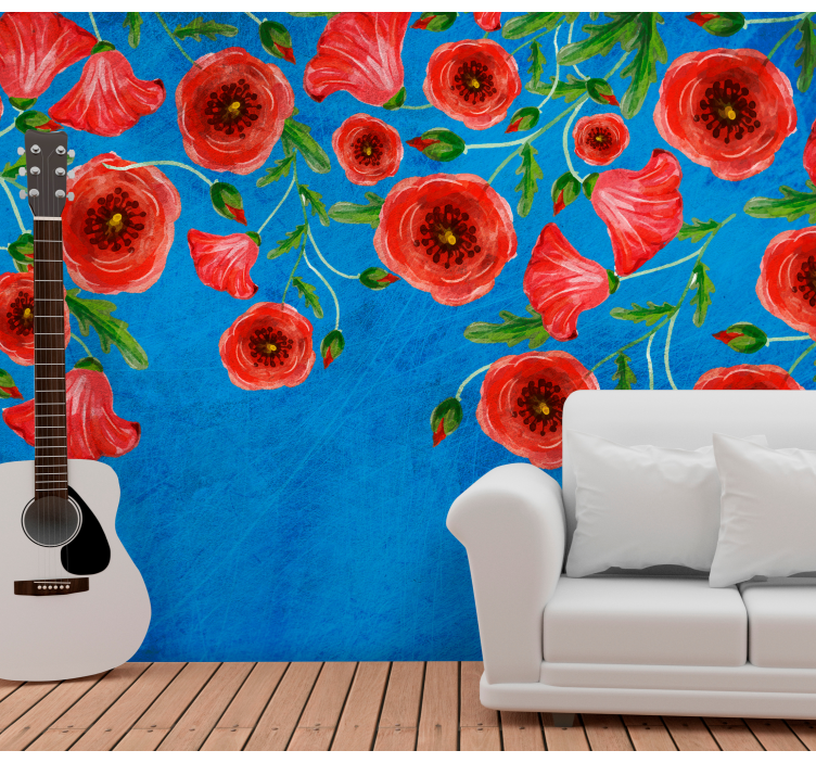 Flowers wall mural poppy floral design - TenStickers