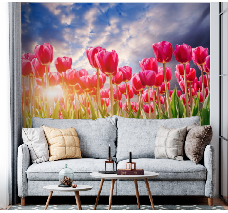Flowers wall mural radiant tulip field - TenStickers