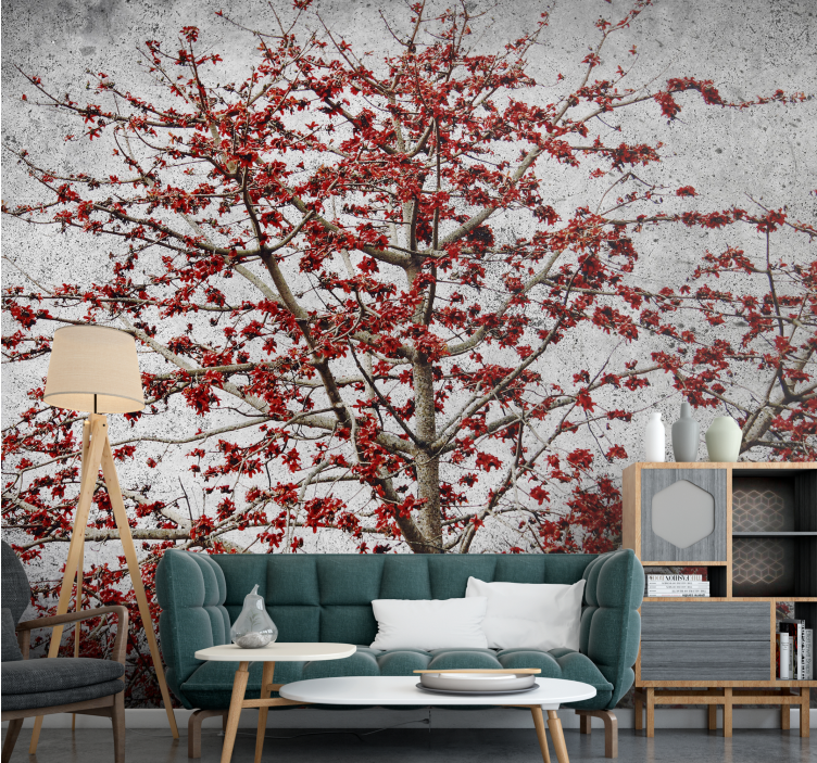 Flowers wall mural red blossom tree - TenStickers