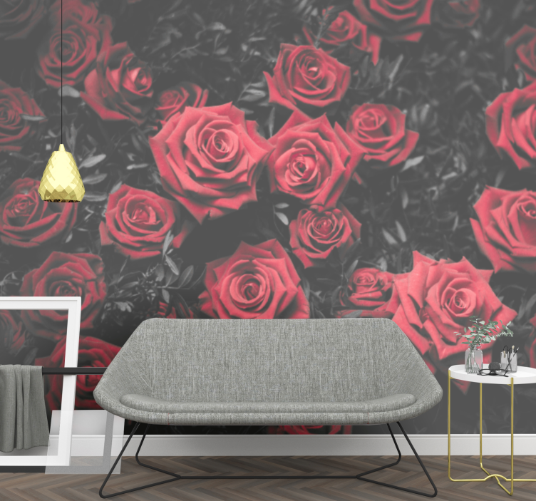 Flowers wall mural red rose design - TenStickers