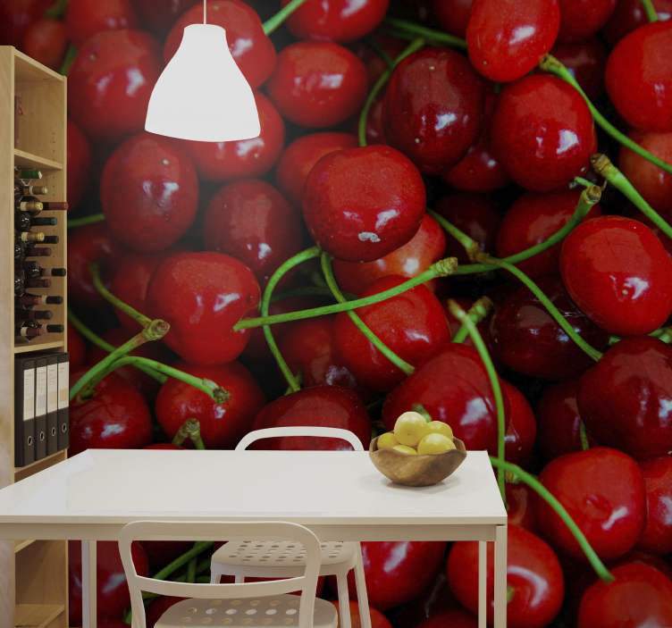 Flowers wall mural ripe cherry bunches - TenStickers