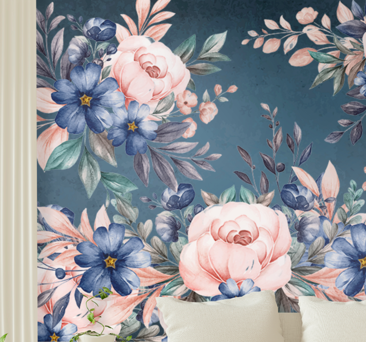 Flowers wall mural romantic floral design - TenStickers