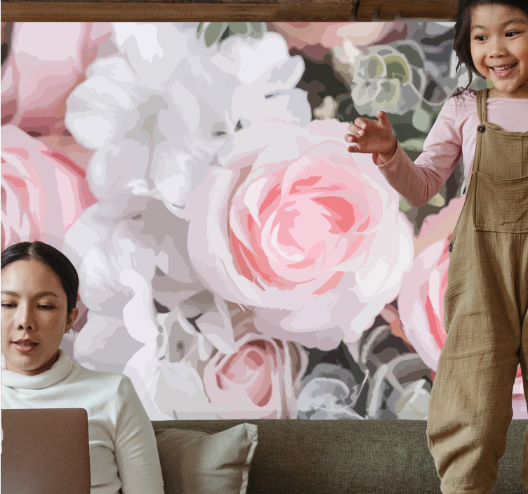 Flowers wall mural romantic pink roses - TenStickers