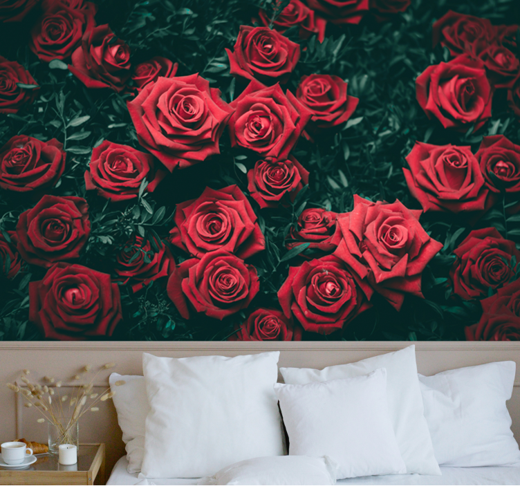 Flowers wall mural romantic red roses design - TenStickers
