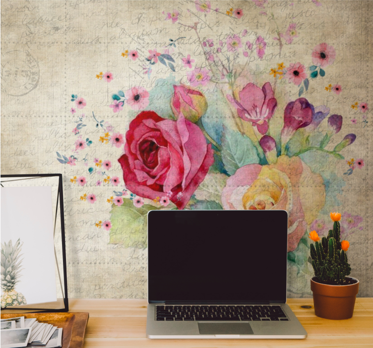 Flowers wall mural rose bloom arrangement - TenStickers