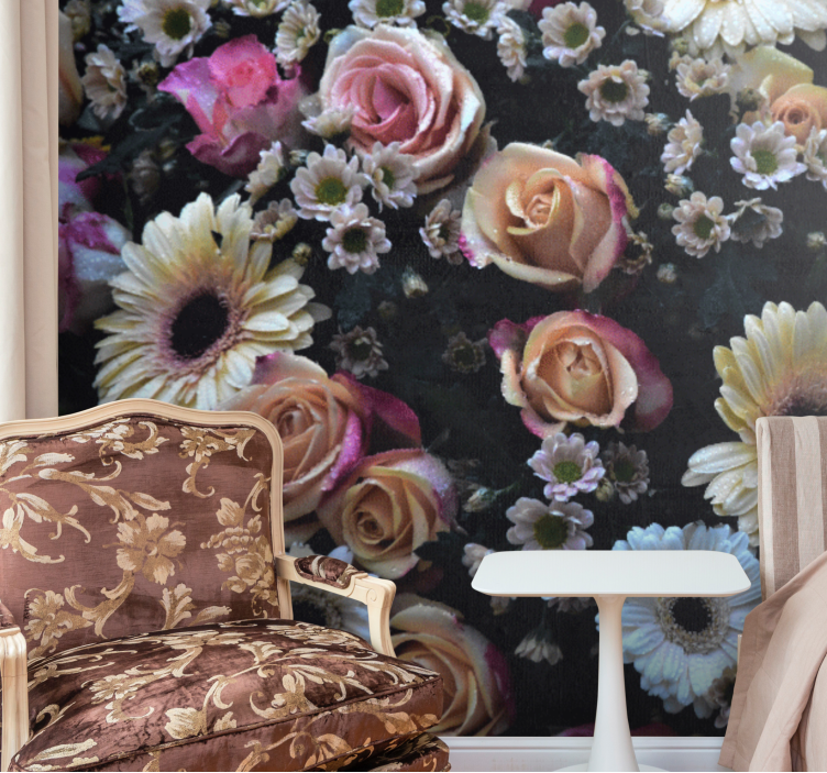 Flowers wall mural roses and daisies - TenStickers