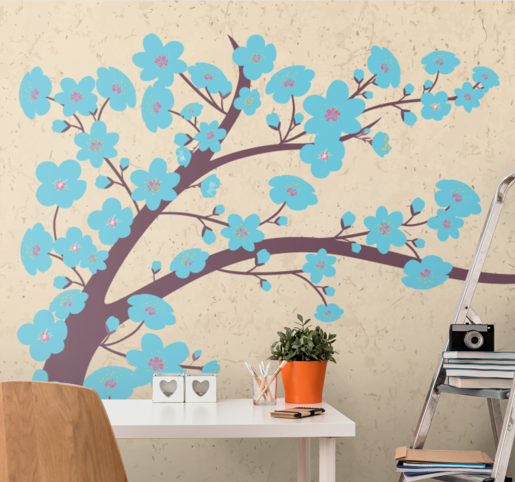 Flowers wall mural sakura bloom stem - TenStickers