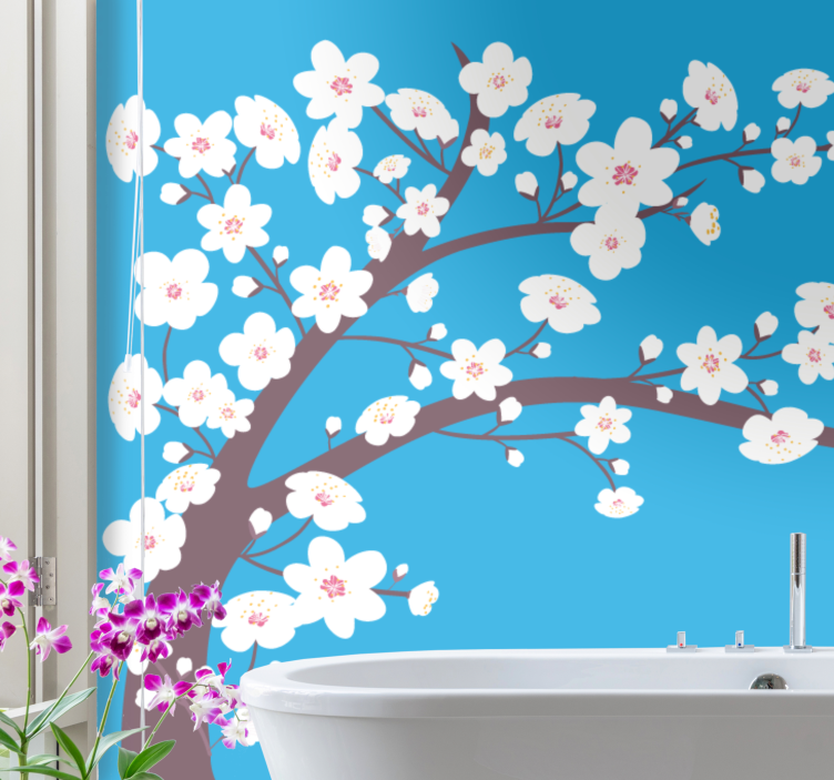 Flowers wall mural sakura blossom branch - TenStickers