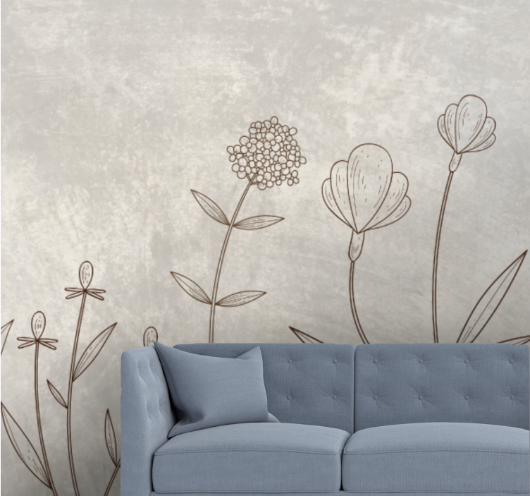 Flowers wall mural sketchy floral design - TenStickers