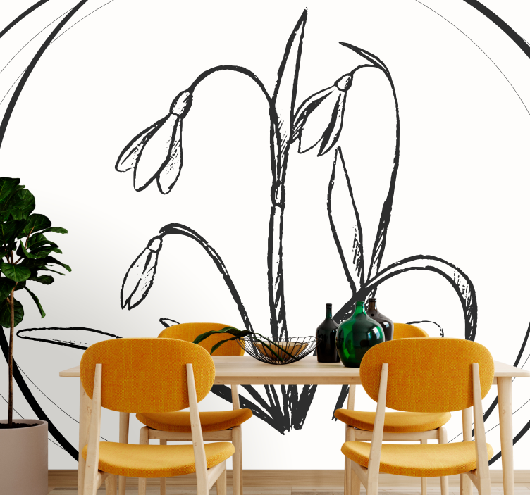 Flowers wall mural snowdrop flower outline - TenStickers