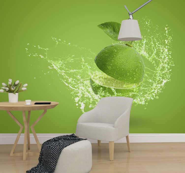 Flowers wall mural splashing green citrus - TenStickers