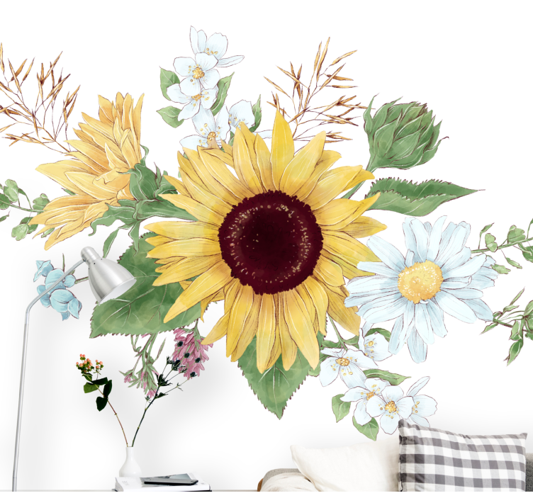 Flowers wall mural sunflower blossom arrangement - TenStickers