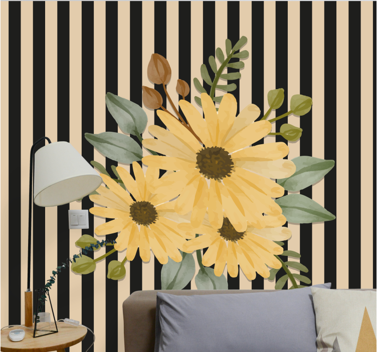 Flowers wall mural sunflower floral design - TenStickers