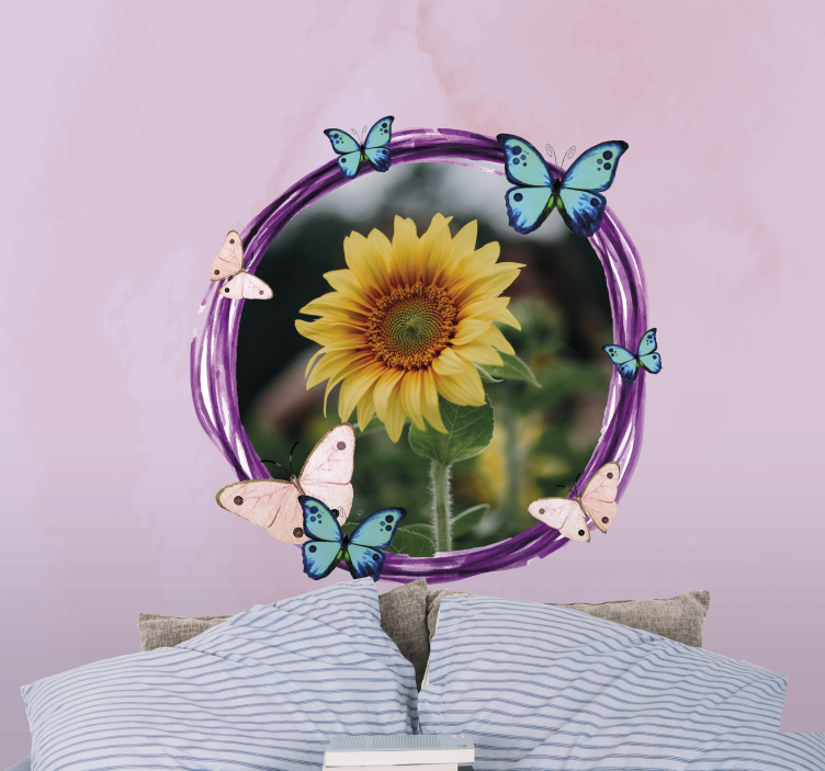 Flowers wall mural sunflowers with butterflies - TenStickers