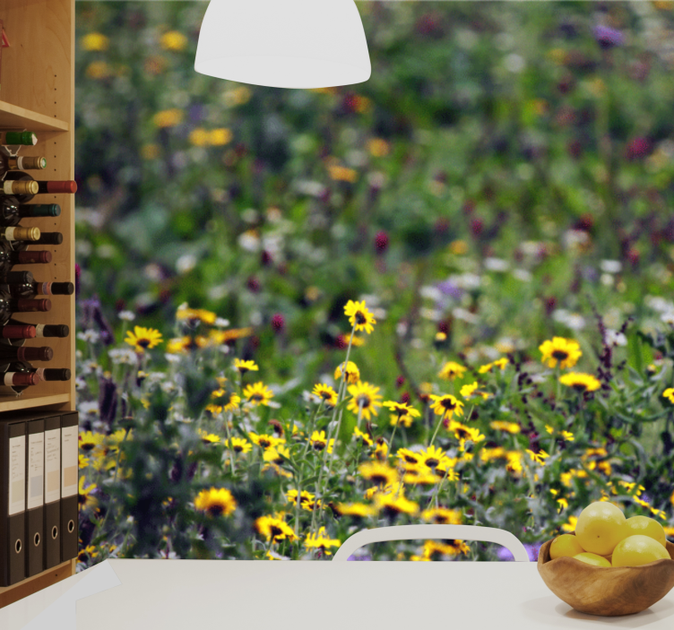 Flowers wall mural sunny meadow blooms - TenStickers