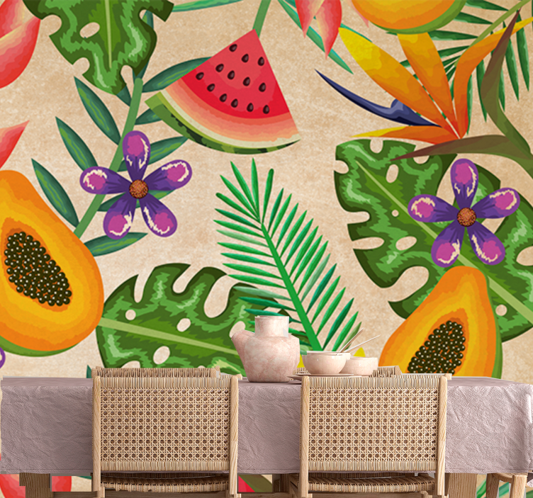 Flowers wall mural tropical fruit designs - TenStickers