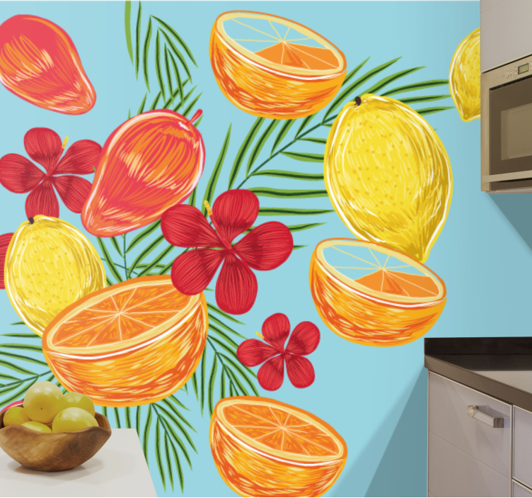 Flowers wall mural tropical fruit display - TenStickers