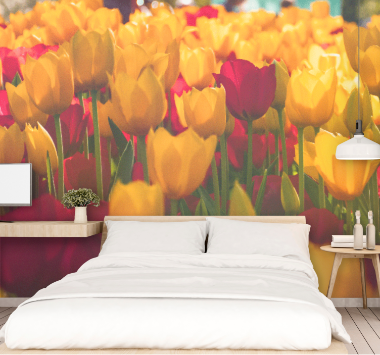 Flowers wall mural tulip blossom fields - TenStickers