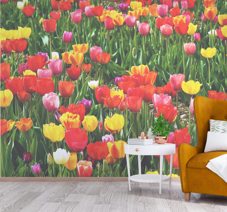 Flowers wall mural tulip field blossoms - TenStickers