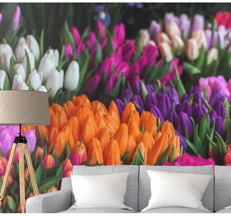 Flowers wall mural tulip garden showcase - TenStickers