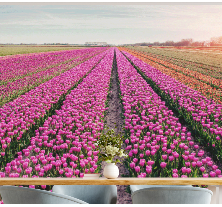 Flowers wall mural tulip meadow landscape - TenStickers