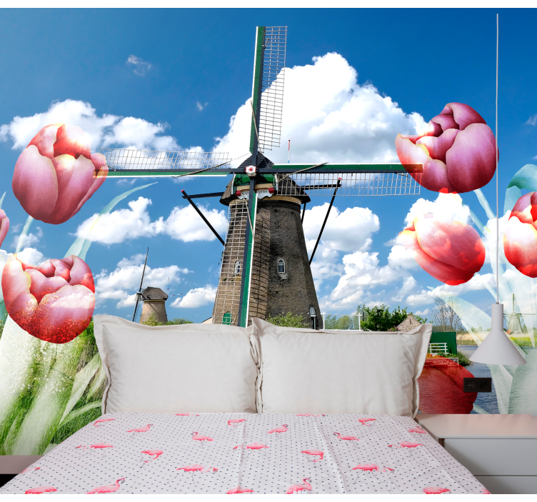 Flowers wall mural tulips and windmill - TenStickers