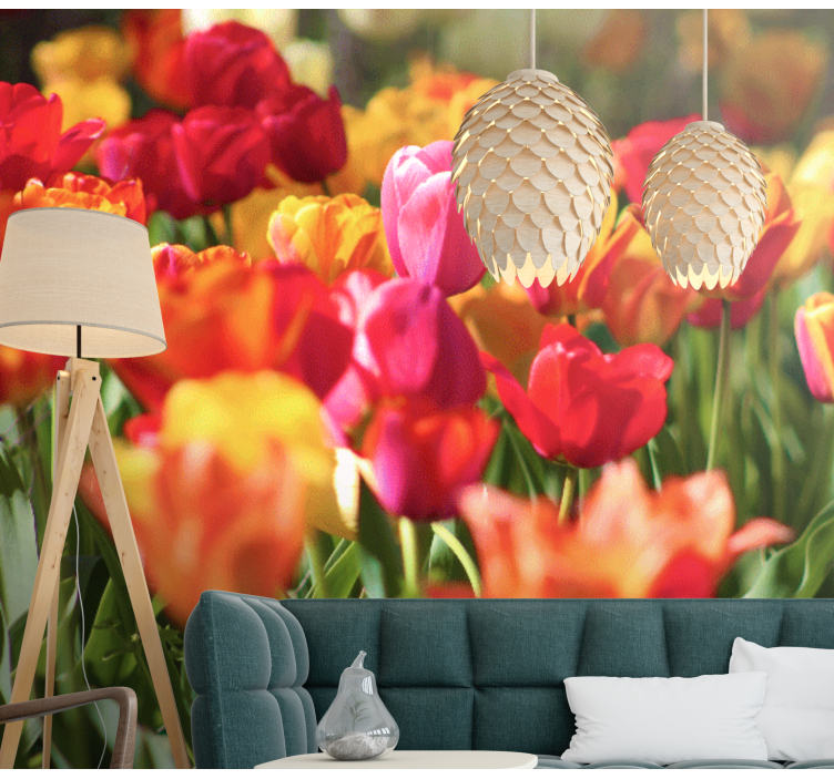 Flowers wall mural vibrant tulip field - TenStickers