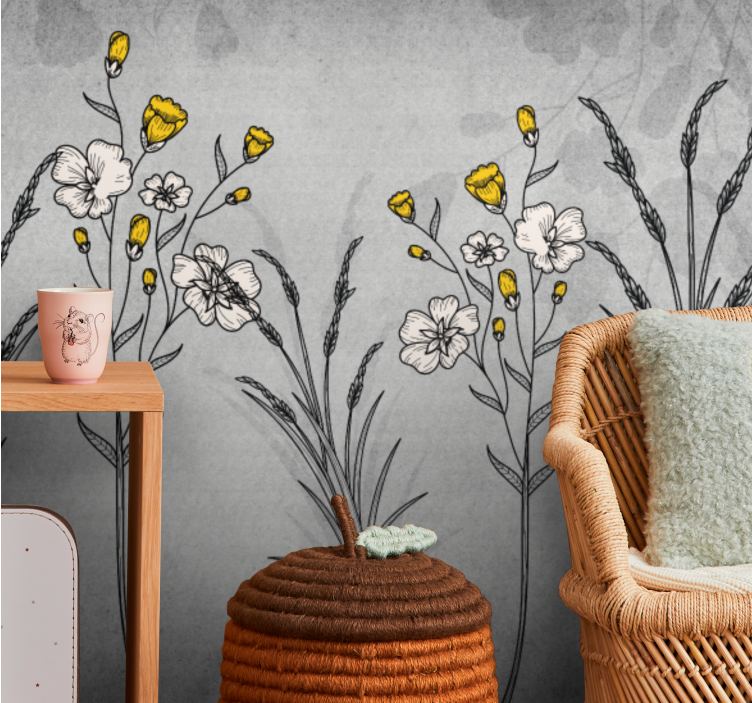 Flowers wall mural vintage floral illustrations - TenStickers