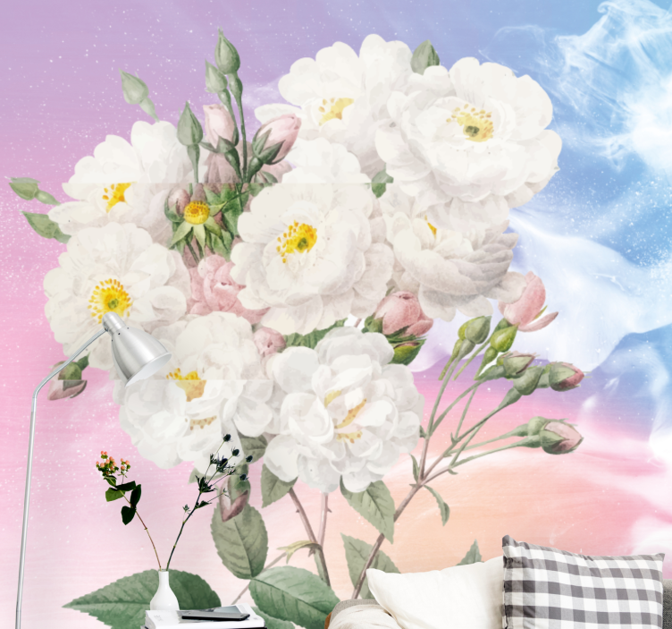 Flowers wall mural white floral arrangement - TenStickers