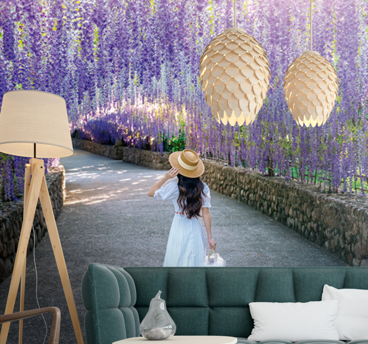 Flowers wall mural wisteria blossom path - TenStickers