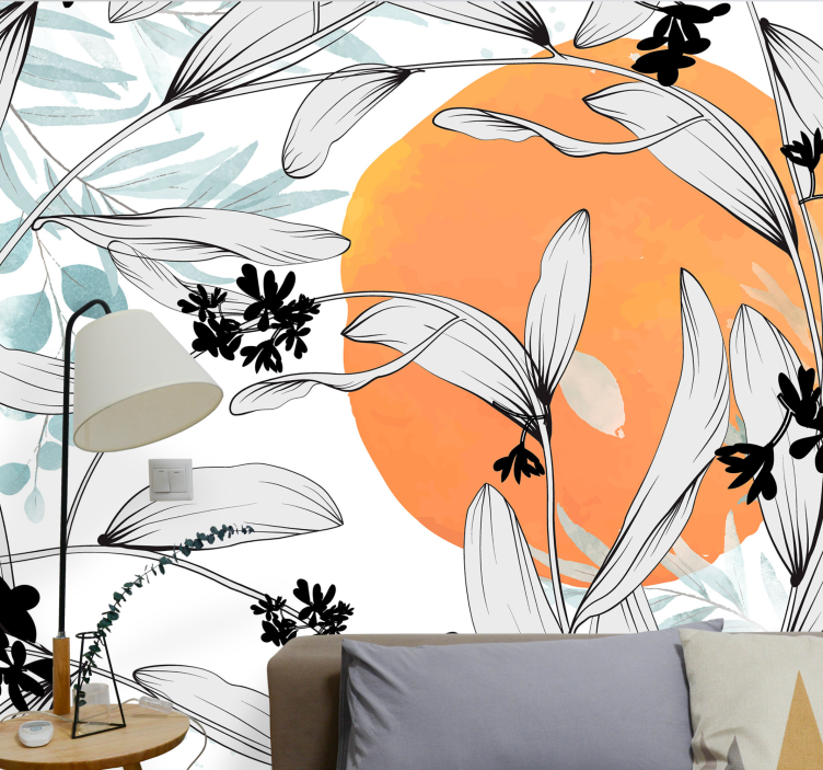 Flowers wall mural with botanical leaf designs - TenStickers