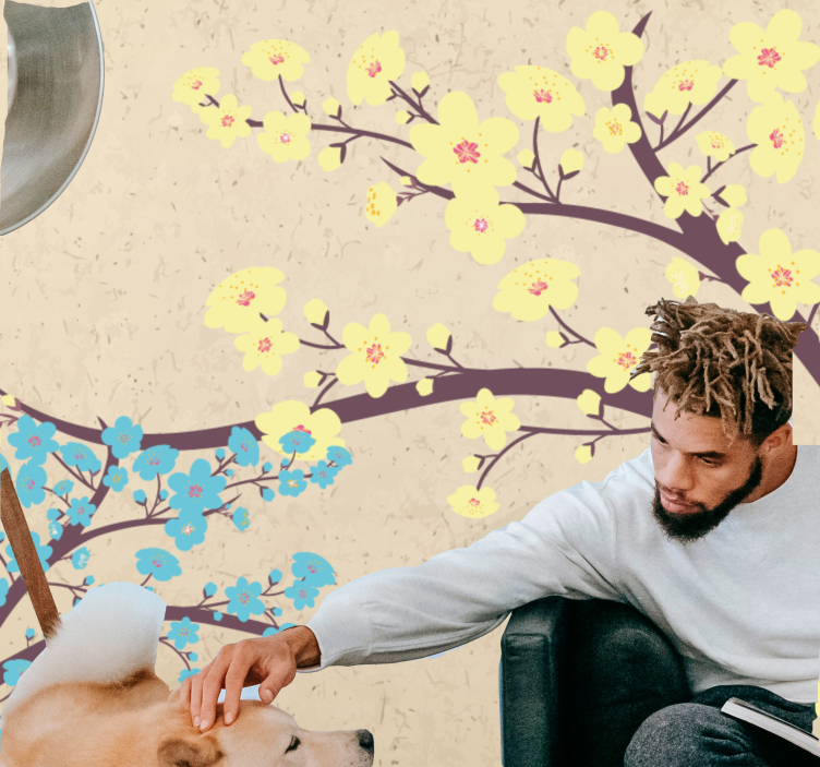 Flowers wall mural yellow blossom branches - TenStickers