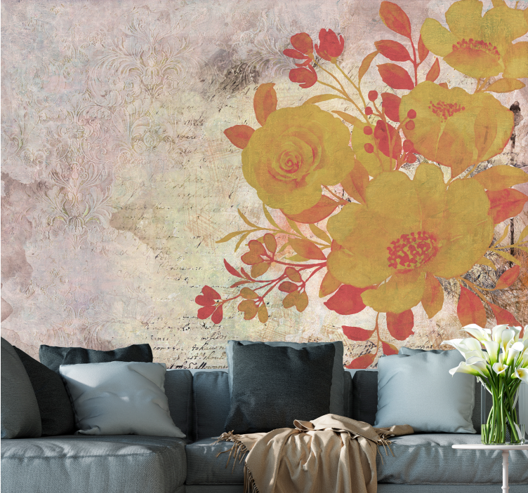 Flowers wall mural yellow floral design - TenStickers