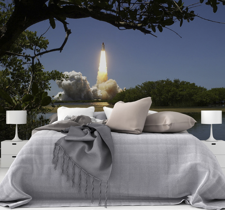 Flying rocket landscape wall mural - TenStickers