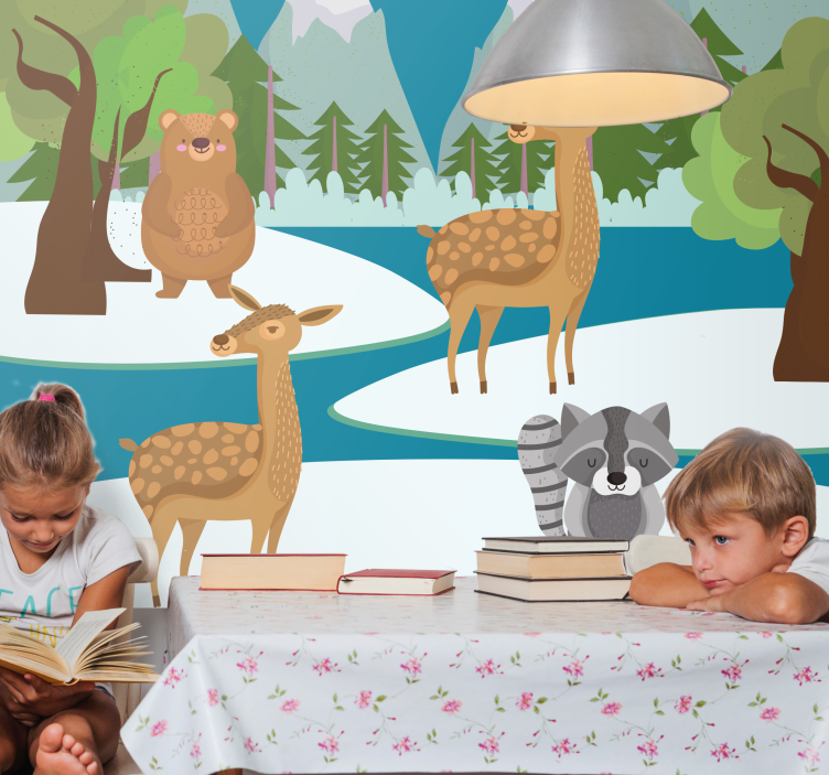 Drawn forest animal scene childrens bedroom wall mural - TenStickers