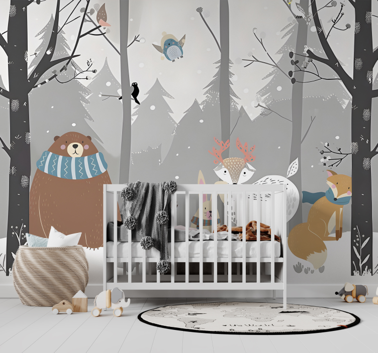 forest animals cartoon wall mural nursery - TenStickers