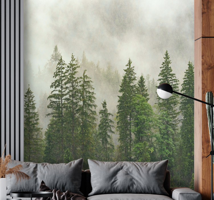 Forest wall mural hazy woodland scene - TenStickers