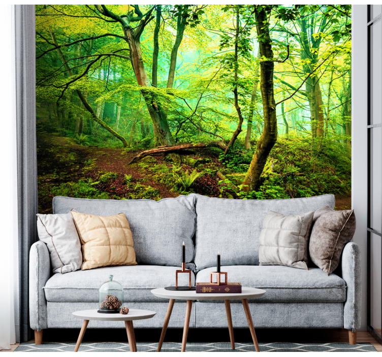 Forest wall mural vibrant green woodland - TenStickers