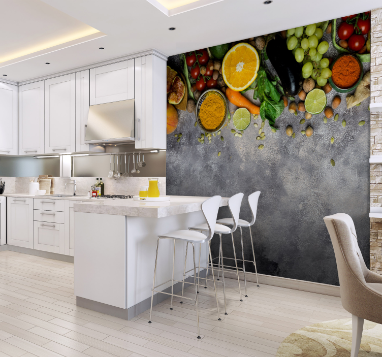 Fresh products hanging kitchen wall mural - TenStickers