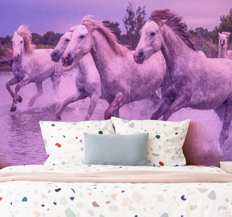 Galloping White Horses wall mural animals - TenStickers