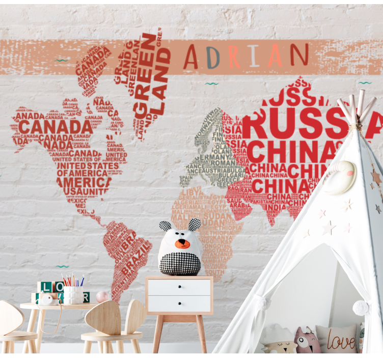 Global Map Labels wall mural world map - TenStickers