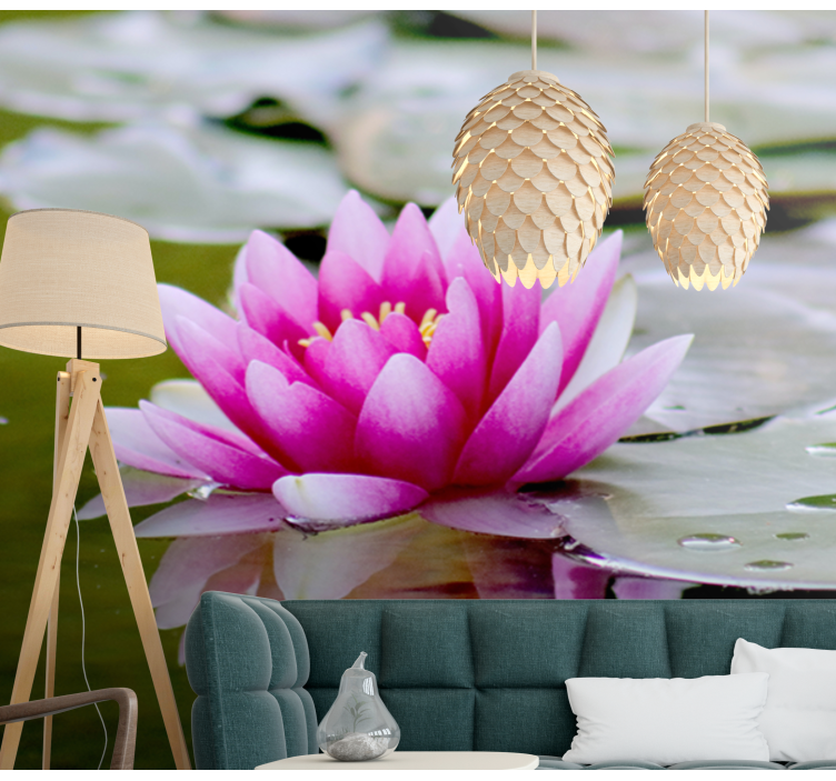 Graceful Pink Lotus flowers wall mural - TenStickers
