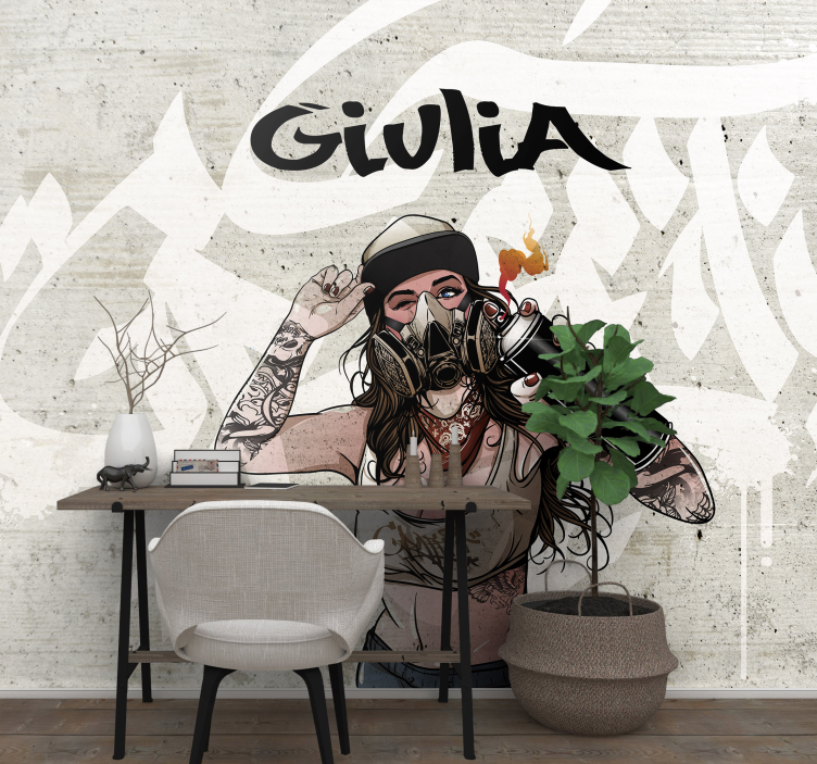 graffiti woman with name custom wall mural - TenStickers