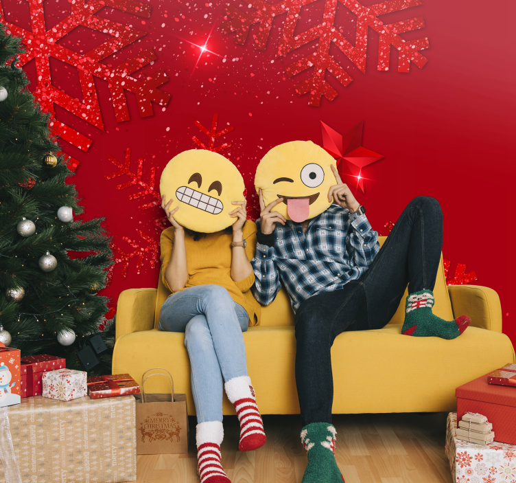 Happy Emoji Faces wall mural christmas - TenStickers