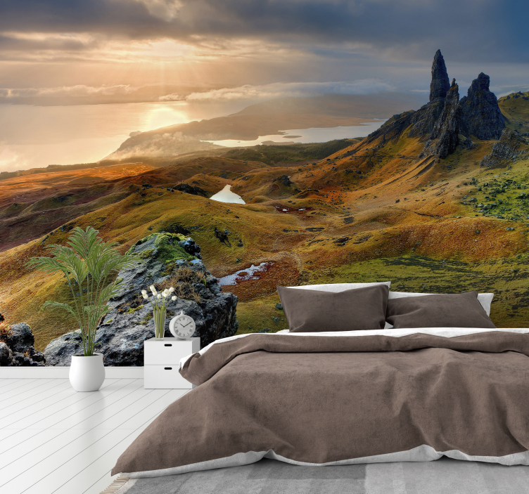 Highland Sunrise landscape wall mural - TenStickers