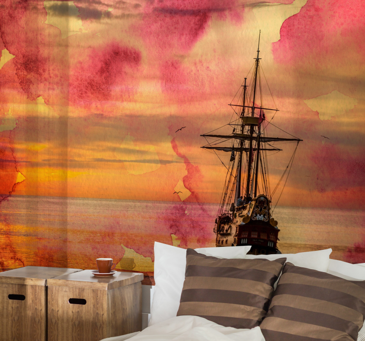 Historic Ship Sunset sea wall mural - TenStickers