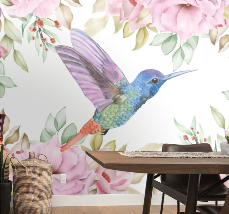 Hummingbird among blossoms flowers wall mural - TenStickers