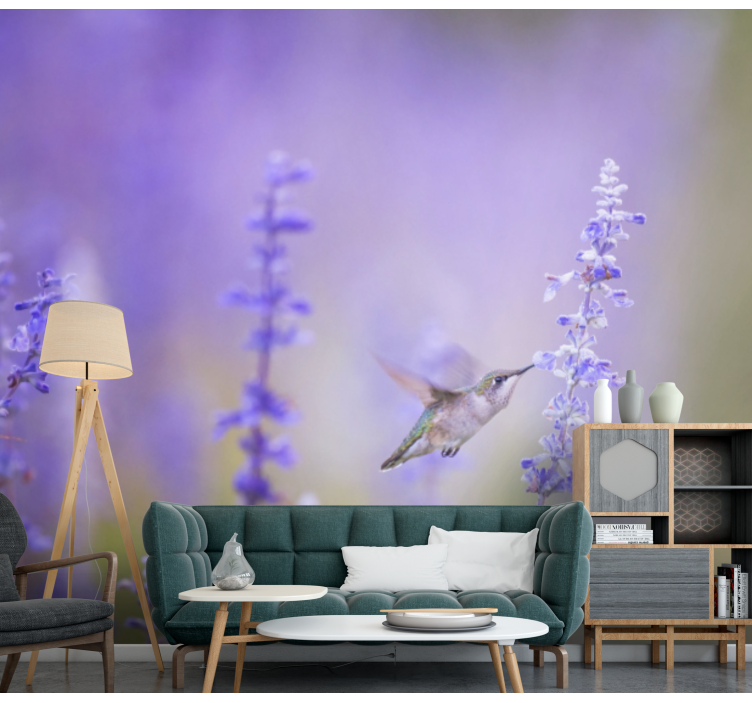 Hummingbird and flowers flowers wall mural - TenStickers